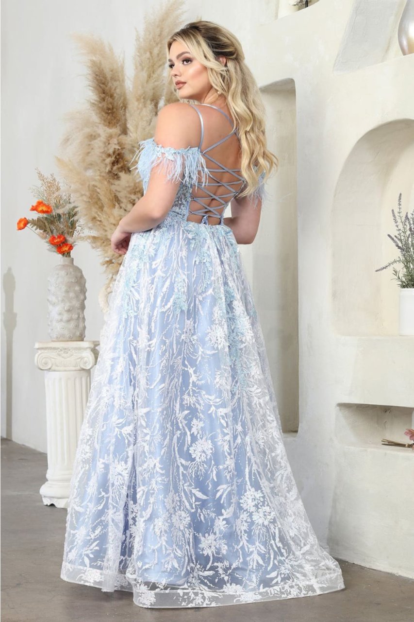 Royal Queen RQ8070 V-Neck Embroidered Mesh Red Carpet Gown - Dress