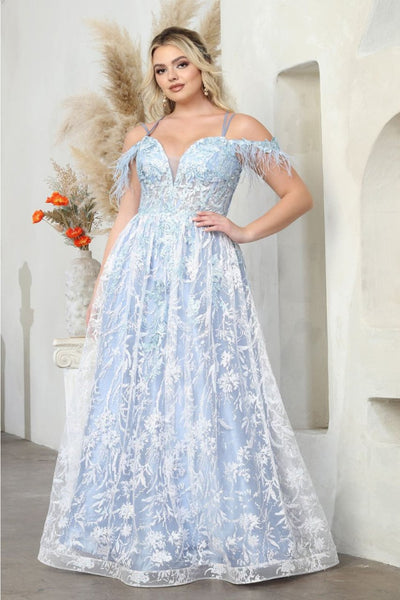 Royal Queen RQ8070 V-Neck Embroidered Mesh Red Carpet Gown