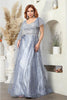 Royal Queen RQ8071 A-Line Pleated Dusty Blue Embellished MOB Gown - Dress