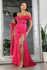 Royal Queen RQ8072 Feather Sequin Corset High Slit Red Carpet Gown - FUCHSIA / 4 - Dress