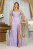 Royal Queen RQ8072 Feather Sequin Corset High Slit Red Carpet Gown - LILAC / 4 - Dress