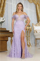 Royal Queen RQ8072 Feather Sequin Corset High Slit Red Carpet Gown - LILAC / 4 - Dress