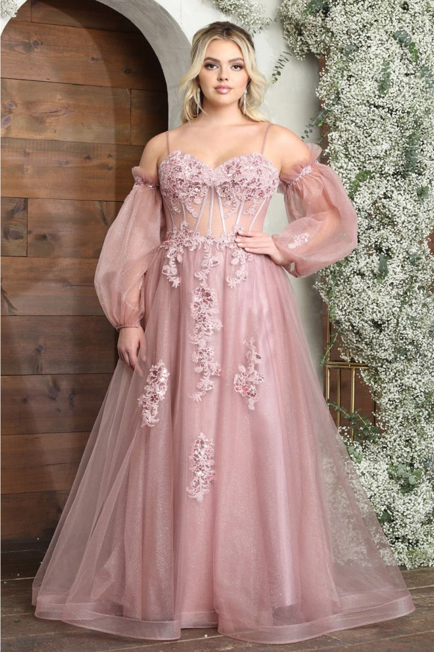 Royal Queen RQ8073 Tulle Sweetheart Sheer Bodice Prom Gown - MAUVE / 4 - Dress