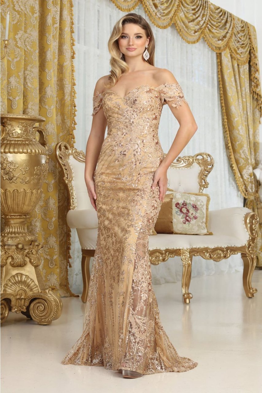 Royal Queen RQ8074 Sweetheart Lace Applique Evening Dress - GOLD / 4 - Dress