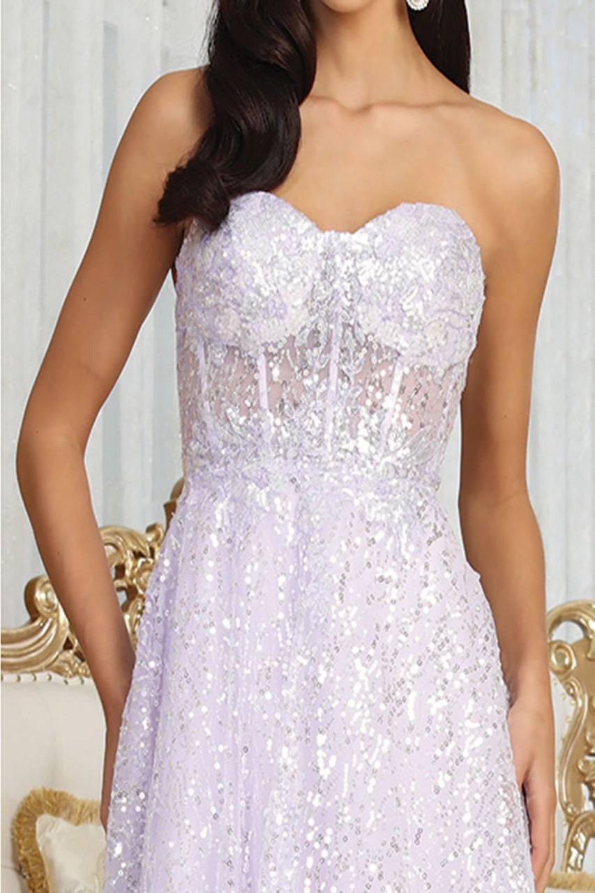 Royal Queen RQ8077 Embellished Corset Prom Sheer Sequin Gown - Dress