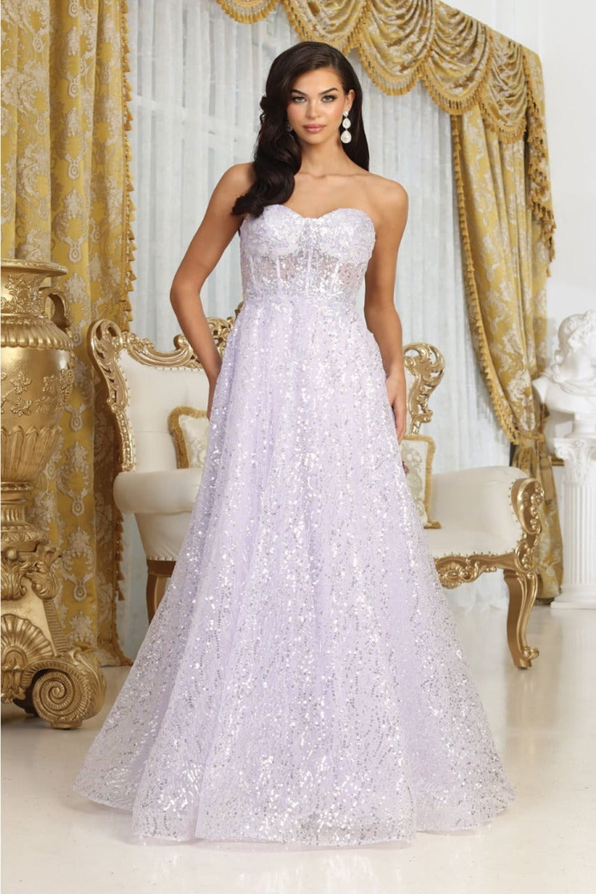 Royal Queen RQ8077 Corset Prom Sheer Sequin Gown | Formal Dress Shops