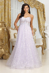 Royal Queen RQ8077 Embellished Corset Prom Sheer Sequin Gown - LILAC / 4 - Dress