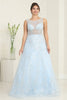 Royal Queen RQ8081 A-Line illusion Bodice Scoop Neck Gala Gown - BABY BLUE / 4 - Dress