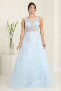 Royal Queen RQ8081 A-Line illusion Bodice Scoop Neck Gala Gown - BABY BLUE / 4 - Dress