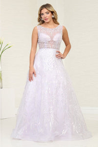 Royal Queen RQ8081 A-Line illusion Bodice Scoop Neck Gala Gown - LILAC / 4 - Dress