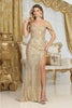 Royal Queen RQ8084 Sequin Embellished High Slit Prom Gown - GOLD / 4 - Dress