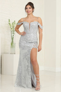 Royal Queen RQ8084 Sequin Embellished High Slit Prom Gown - SILVER / 4 - Dress