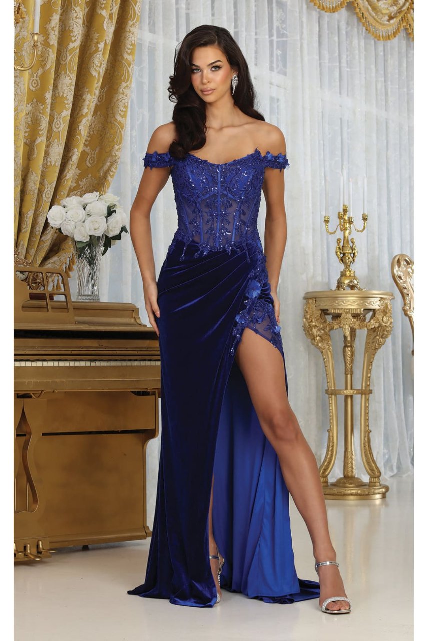 Royal Queen RQ8085 Semi Sweetheart High Slit Velvet Pageant Gown - Dress