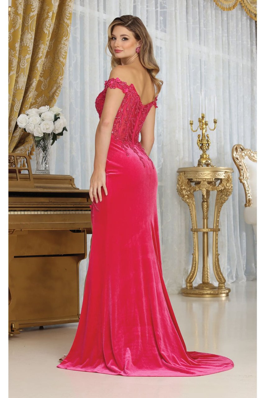 Royal Queen RQ8085 Semi Sweetheart High Slit Velvet Pageant Gown - Dress