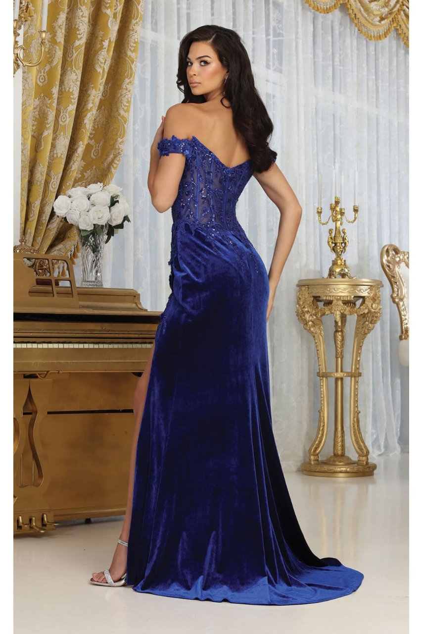 Royal Queen RQ8085 Semi Sweetheart High Slit Velvet Pageant Gown - Dress