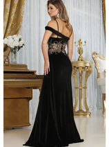 Royal Queen RQ8087 V-neck Spaghetti Straps Slit Velvet Prom Dress