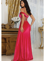 Royal Queen RQ8087 V-neck Spaghetti Straps Slit Velvet Prom Dress