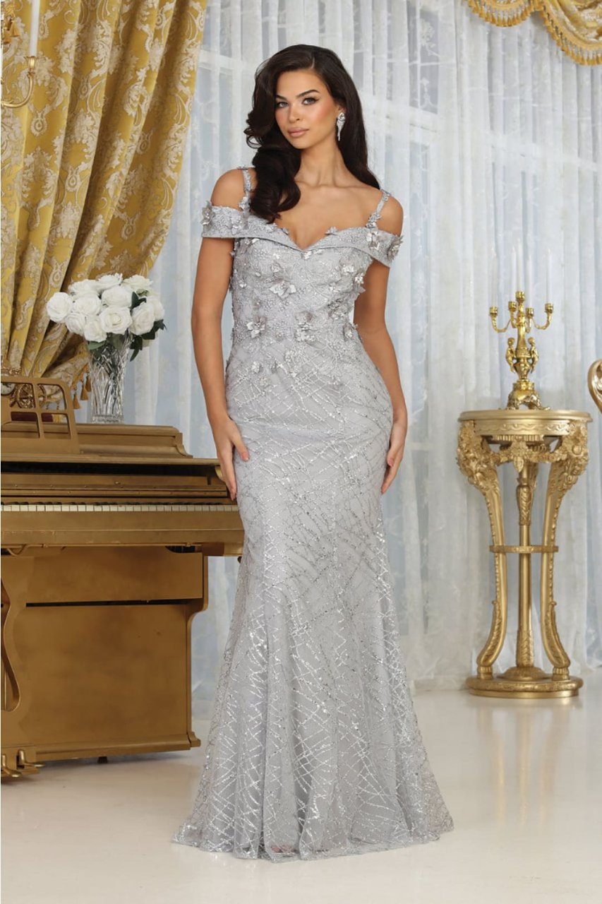 Royal Queen RQ8088 Fitted 3D Floral Mermaid Formal Long Gown - SILVER / 4 - Dress