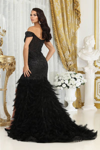 Royal Queen RQ8093 Cap Sleeve Glitter Formal High Slit Gown - Dress