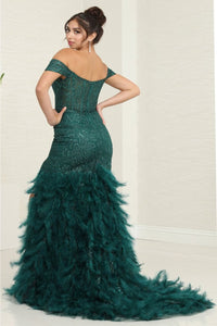 Royal Queen RQ8093 Cap Sleeve Glitter Formal High Slit Gown - Dress