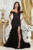 Royal Queen RQ8093 Cap Sleeve Glitter Formal High Slit Gown - BLACK / 4 - Dress