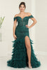 Royal Queen RQ8093 Cap Sleeve Glitter Formal High Slit Gown - HUNTER GREEN / 4 - Dress