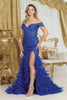 Royal Queen RQ8093 Cap Sleeve Glitter Formal High Slit Gown - ROYAL / 4 - Dress