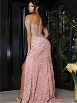 Royal Queen RQ8095 Off-Shoulder Corset Bodice Sequin Red Carpet Dress