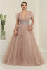 Royal Queen RQ8096 Cappuccino V-Neck Feather Formal A-Line Dress - CAPPUCCINO / 4 - Dress