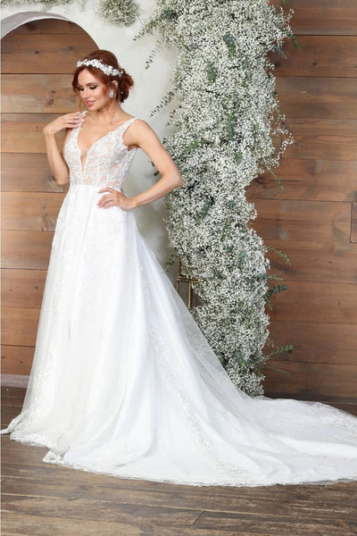 Royal Queen RQ8098 Lace Applique Ivory Wedding A-Line Dress - Dress