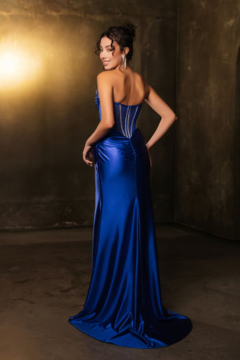 Royal Queen RQ8104 Draped Embellished High Slit Prom Evening Dress - Dress
