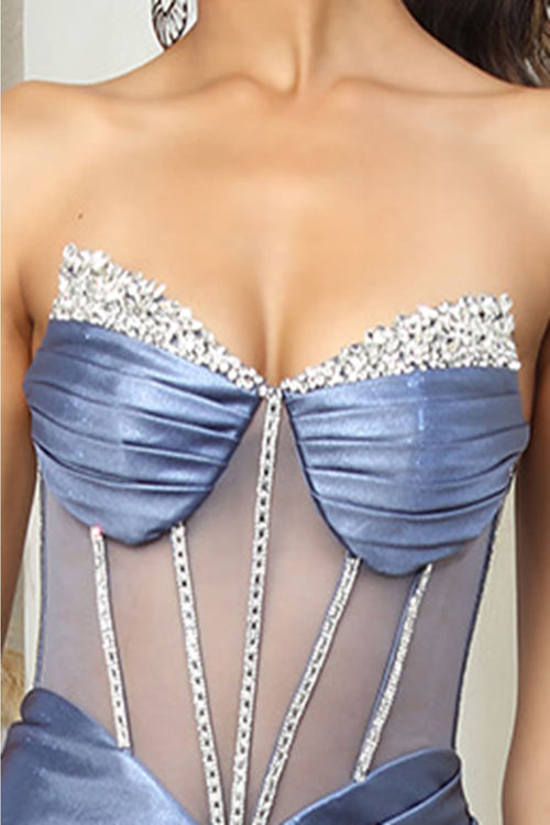 Royal Queen RQ8104 Draped Embellished High Slit Prom Evening Dress - Dress