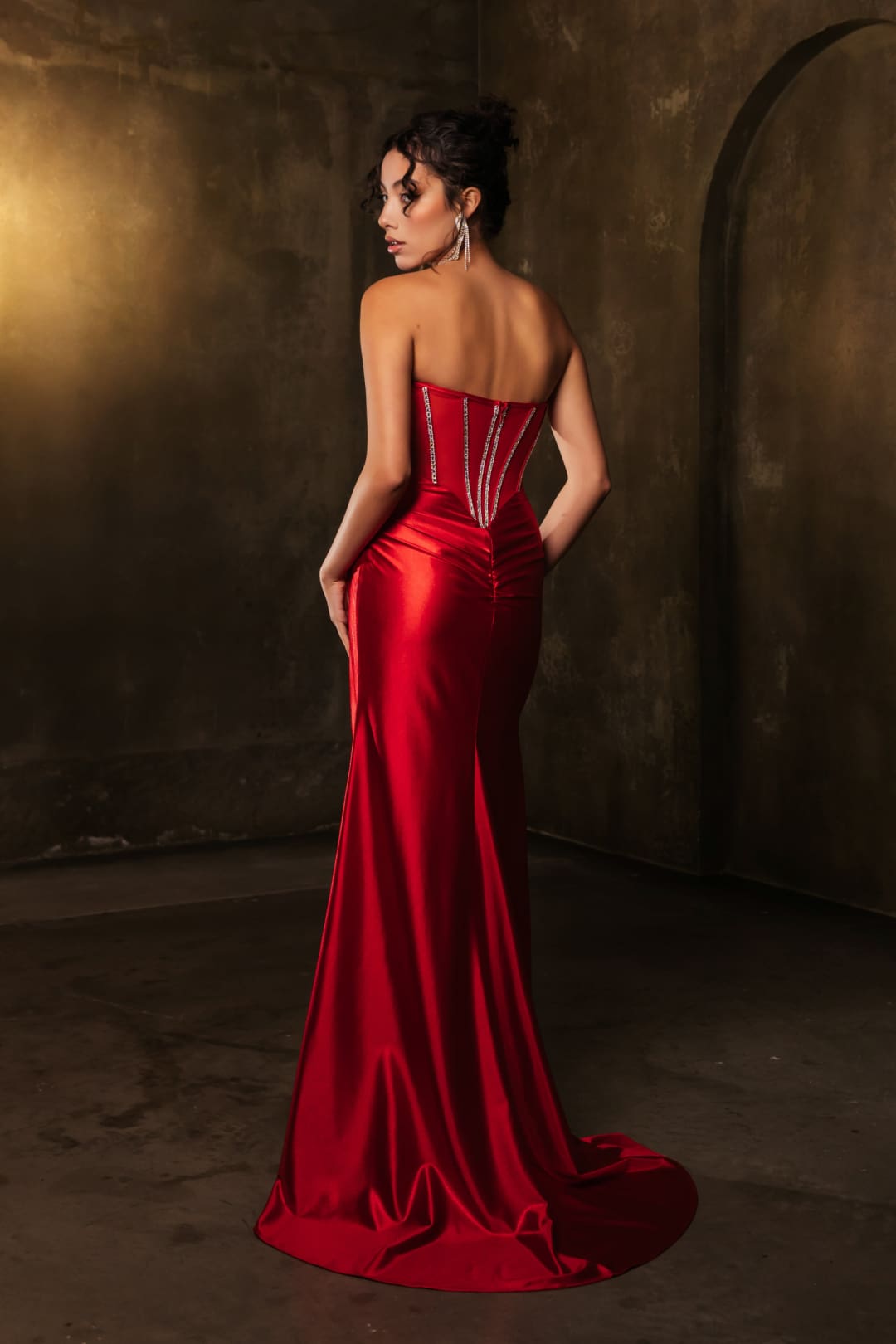 Royal Queen RQ8104 Draped Embellished High Slit Prom Evening Dress - Dress