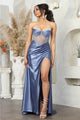 Royal Queen RQ8104 Draped Embellished High Slit Prom Evening Dress - MIDNIGHT BLUE / 2 - Dress