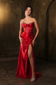 Royal Queen RQ8104 Draped Embellished High Slit Prom Evening Dress - RED / 2 - Dress