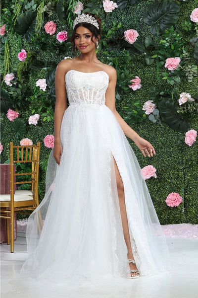 Royal Queen RQ8108 Lilac Evening Gown Strapless Design & Sheer Lace - Ivory / 4 - Dress