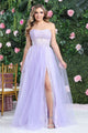ROYAL QUEEN RQ8108 Strapless Sheer Embroidery Lilac Evening Gown - Dress