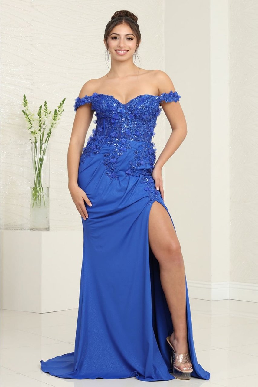 Royal Queen RQ8110 Floral Applique Sheath Sequin Gala Gown - Dresses