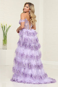 Royal Queen RQ8115 Off-Shoulder Ruffle Sheer Bodice Prom Gown - Dress