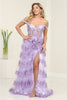 Royal Queen RQ8115 Off-Shoulder Ruffle Sheer Bodice Prom Gown - LILAC / 4 - Dress