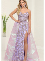 Royal Queen RQ8117 Lilac Sequin Evening Dress with Detachable Skirt