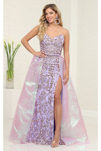 Royal Queen RQ8117 Lilac Sequin Evening Dress with Detachable Skirt - Dress