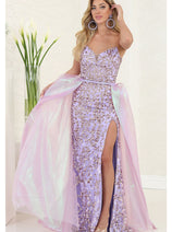 Royal Queen RQ8117 Lilac Sequin Evening Dress with Detachable Skirt