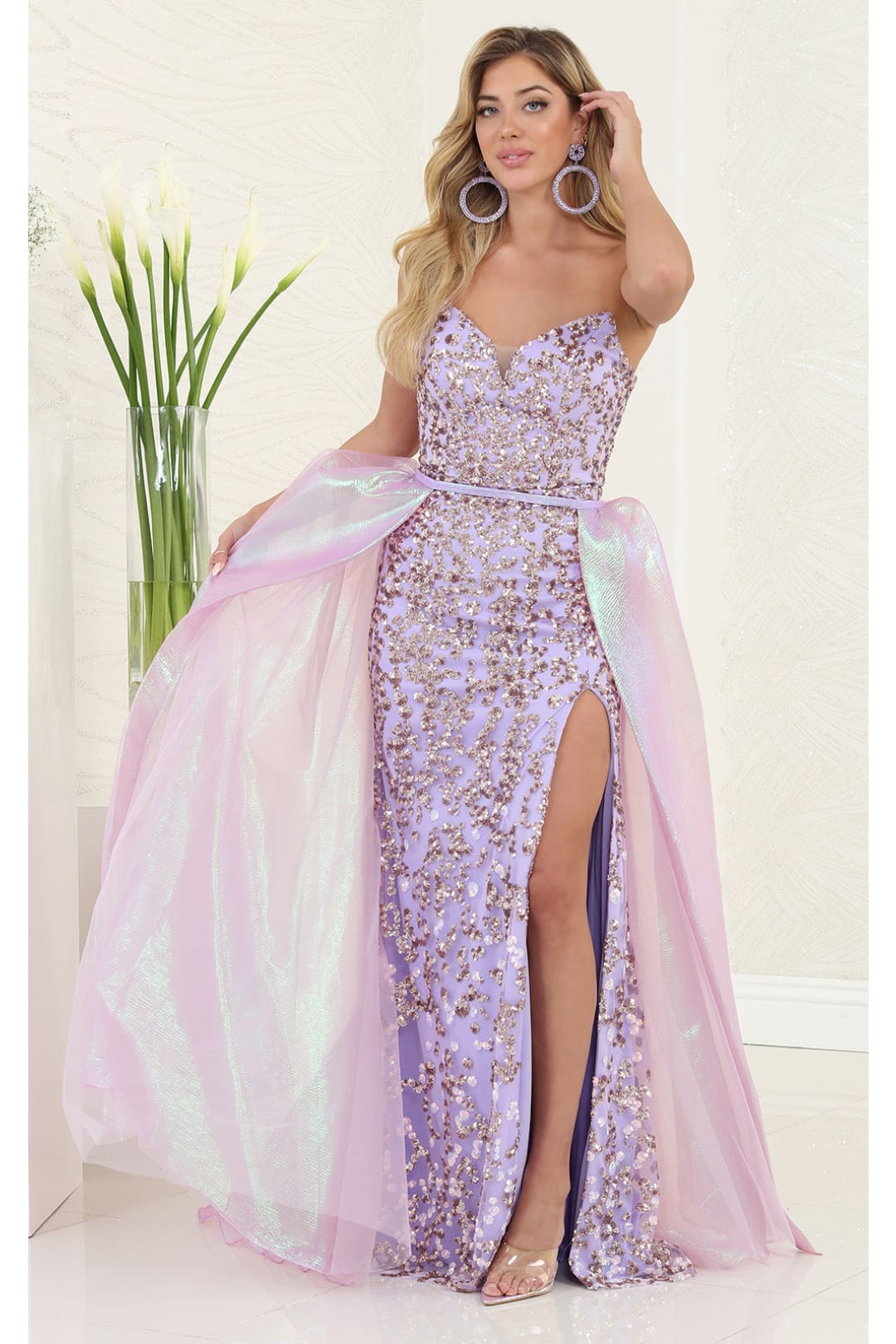 Royal Queen RQ8117 Lilac Sequin Evening Dress with Detachable Skirt - Dress