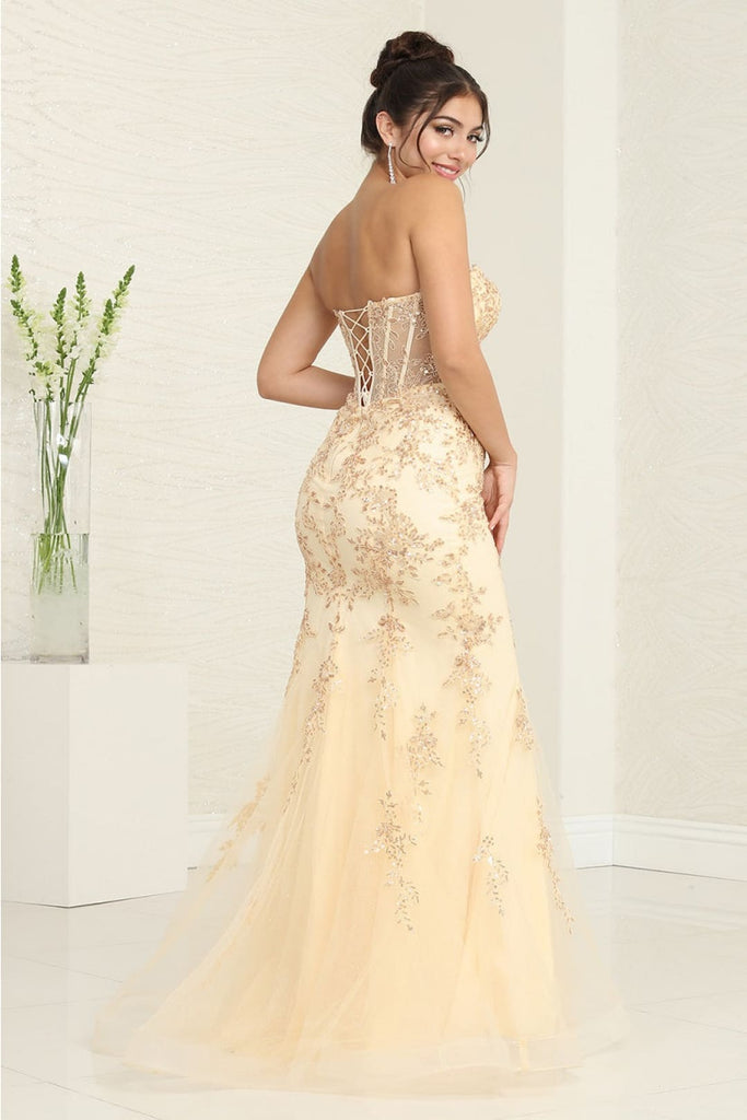 Royal Queen RQ8118-Champagne & Gold Floral Elegance Prom Gown - Champagne/Gold / 4 - Dress