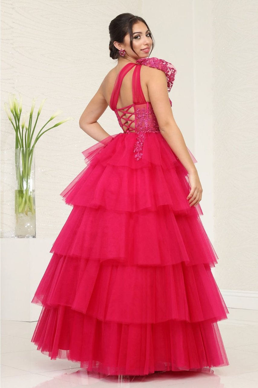 Royal Queen RQ8119-Dramatic Layered Ruffle Asymmetric Tulle Gala Gown