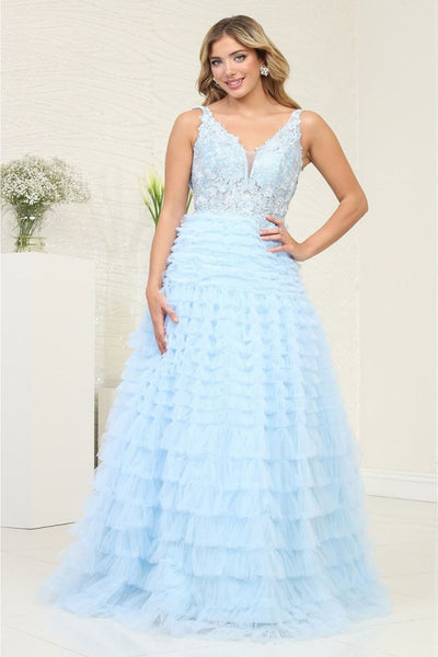 Royal Queen RQ8123 -Timeless 3D Floral Corset Tulle Gala Dress - Baby Blue / 4