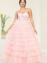 Royal Queen RQ8124 Sheer Tiered Strapless Sweetheart Prom Gown