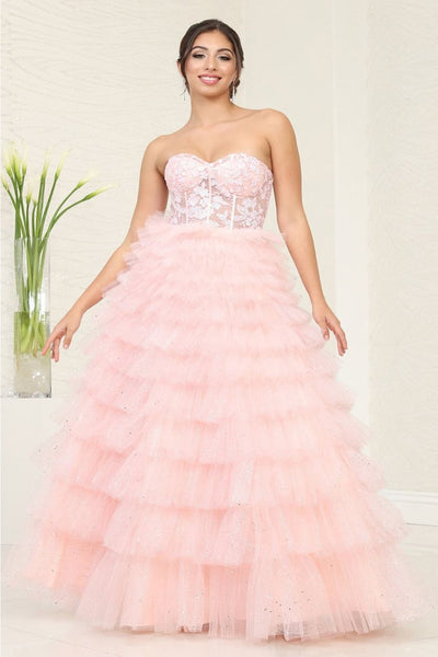 Royal Queen RQ8124 - Stunning Sheer-Tiered Strapless Pageant Dress - Dresses