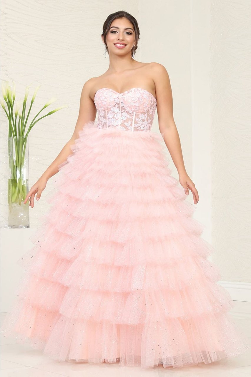 Royal Queen RQ8124 - Stunning Sheer-Tiered Strapless Pageant Dress - Dresses